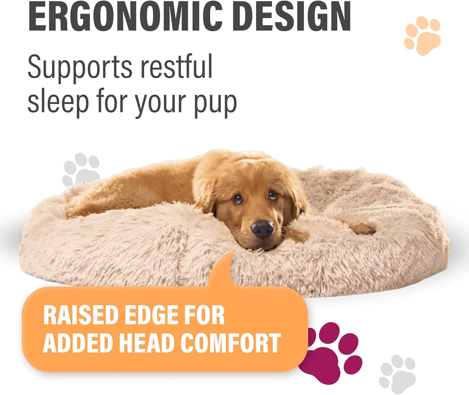 Premium Medium Donut Dog Bed, Fits up to 45 Lbs, Machine Washable Cushion, Plush Long Pile Faux Fur Fabric, Portable Dark Gray Pet Bed Furniture for Puppies Adult Canines & Cats