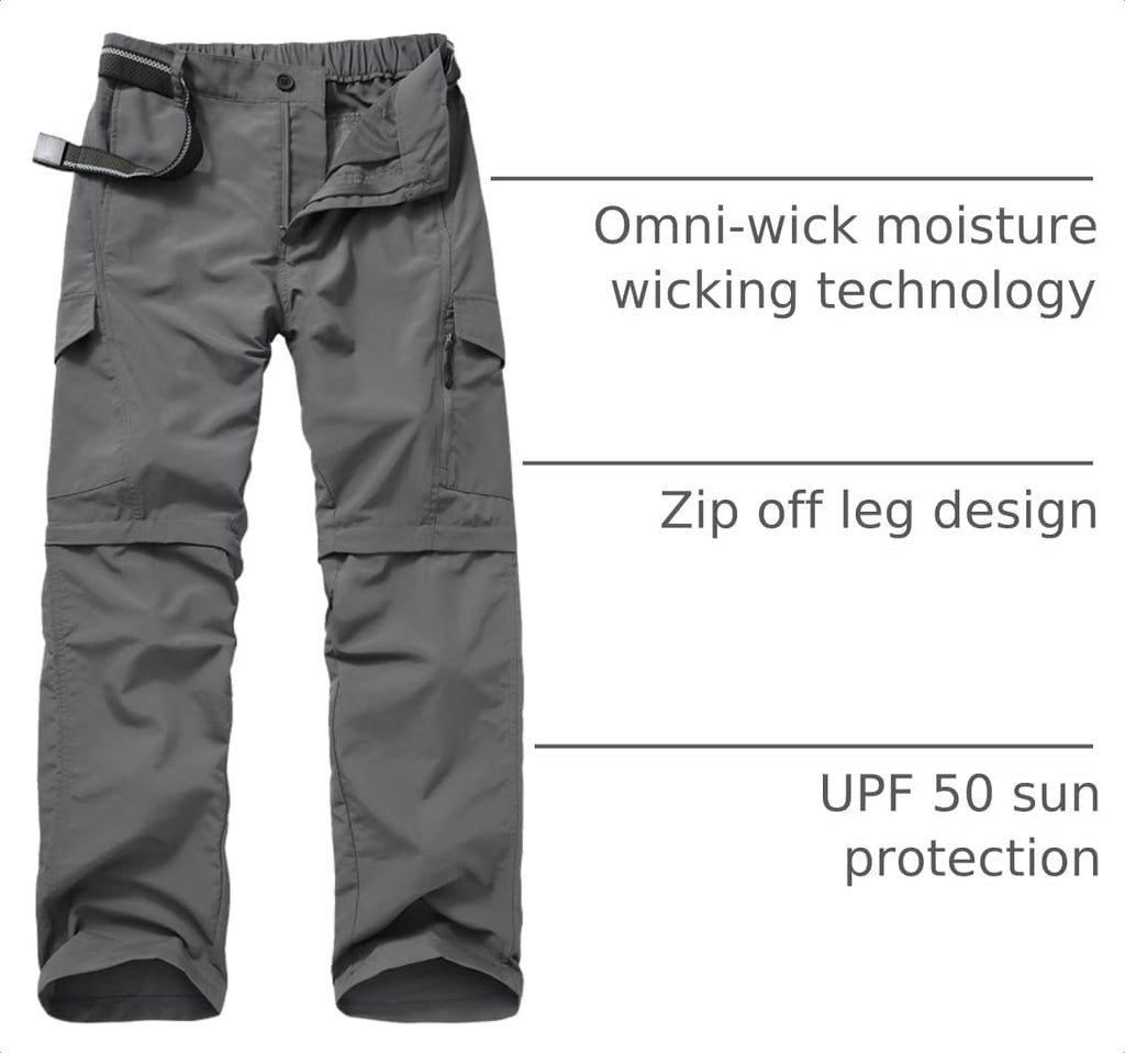 Boy Scout Pants Hiking Mens Convertible Zip off Safari Fishing | Outdoor Cargo Quick Dry Lightweight Breathable Stretchy UPF 50 Water Resistant Camping Travel Backpacking Hunting
