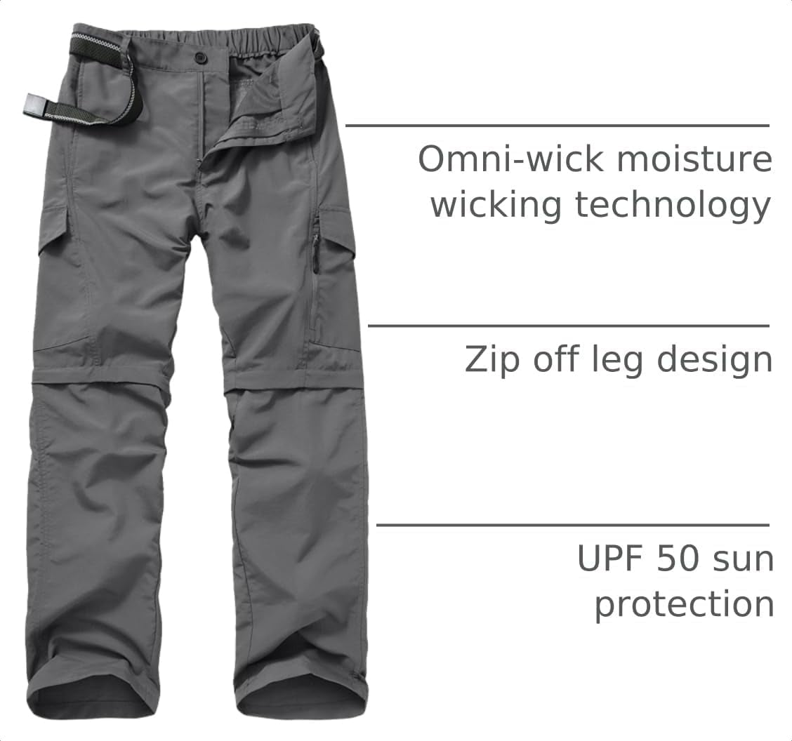 Boy Scout Pants Hiking Mens Convertible Zip off Safari Fishing | Outdoor Cargo Quick Dry Lightweight Breathable Stretchy UPF 50 Water Resistant Camping Travel Backpacking Hunting