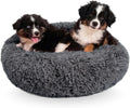 Premium Medium Donut Dog Bed, Fits up to 45 Lbs, Machine Washable Cushion, Plush Long Pile Faux Fur Fabric, Portable Dark Gray Pet Bed Furniture for Puppies Adult Canines & Cats