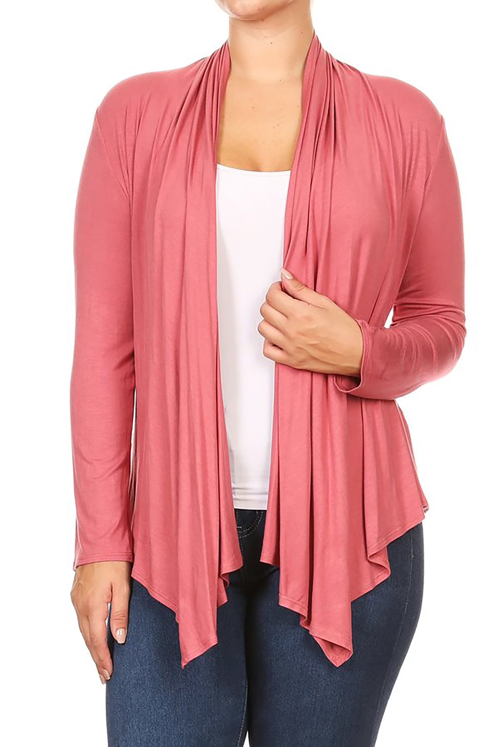 Women'S plus Size Soft Casual Drape Open Front Cardigan Long Sleeve