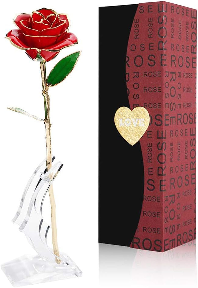 Gold Dipped Rose 24K with Gift Box, Stand & Writable Card – Valentines Day Gift for Her, Wife or Mom, Forever Preserved Rose - Romantic Flower Keepsake, Elegant Gift for Anniversary & Special Moments