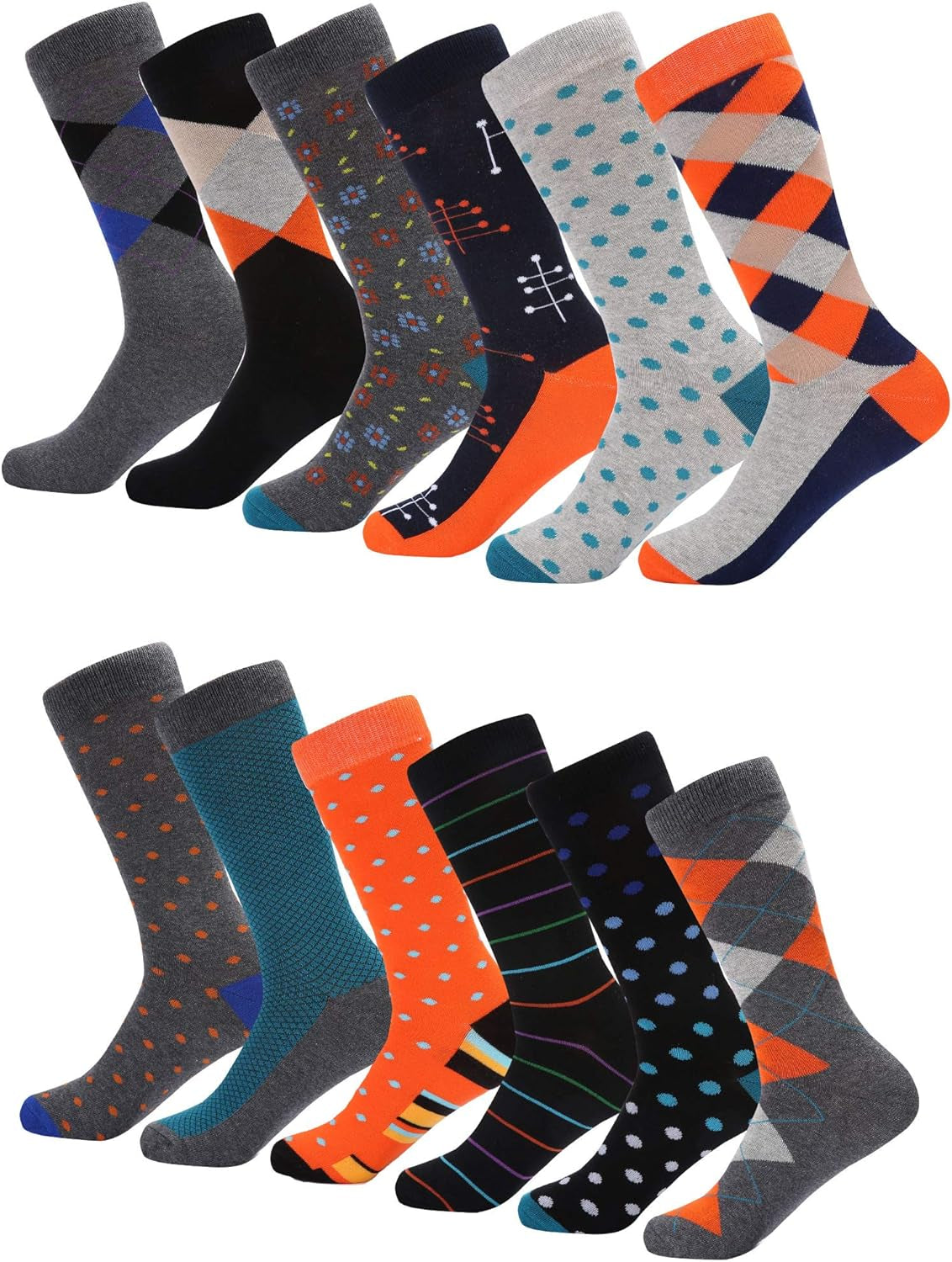 Mio Marino Men'S Dress Socks - Colorful Funky Socks for Men - 12 Pack - Retro Collection - 13-15