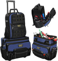 21" Rolling Tool Bag with Wheels & 18" Tool Backpack Set | Adjustable Telescoping Handle | Waterproof Tool Bag | Tool Backpack Heavy Duty | 1680D Oxford Cloth | USB Charging Port | 55 Pockets