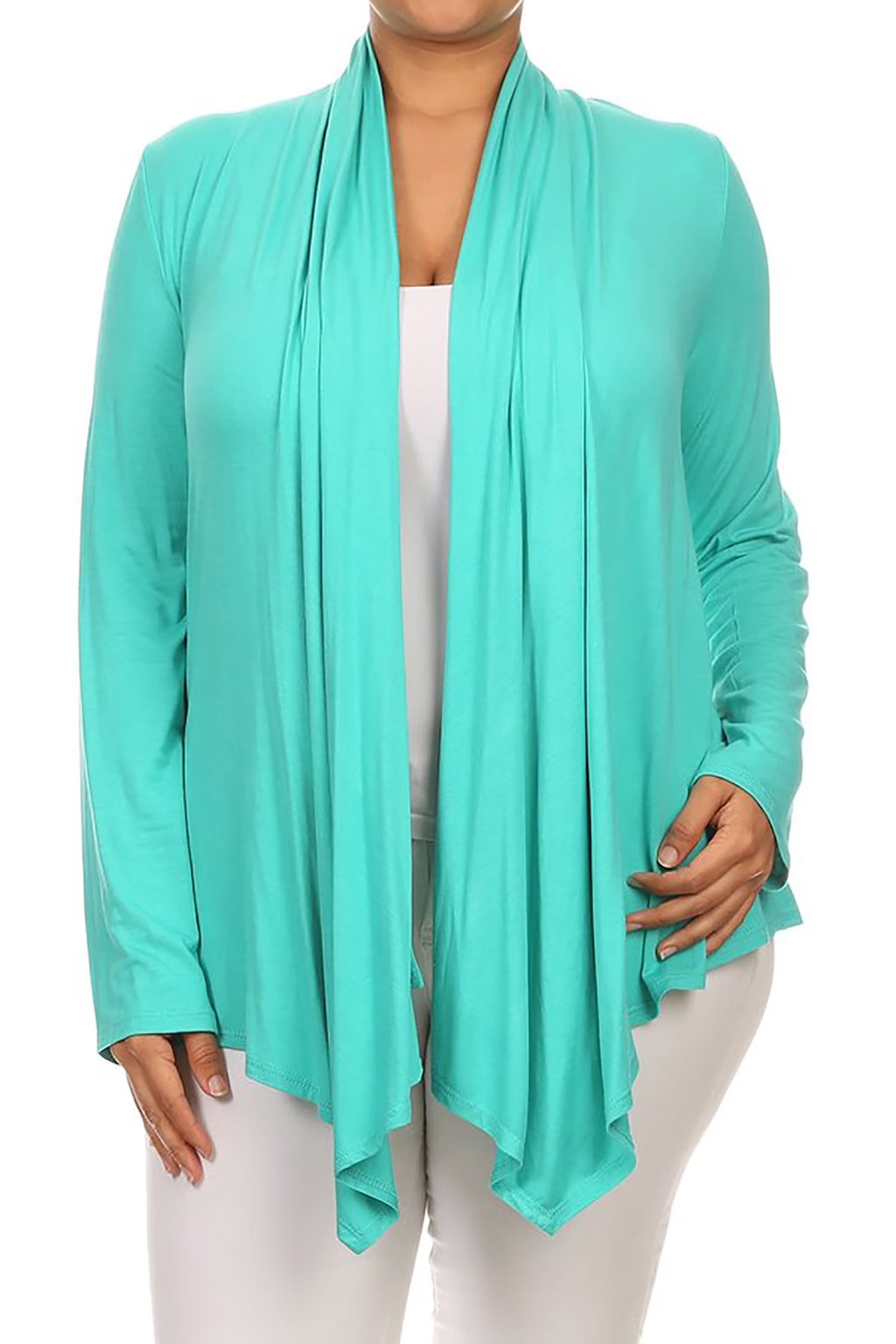 Women'S plus Size Soft Casual Drape Open Front Cardigan Long Sleeve